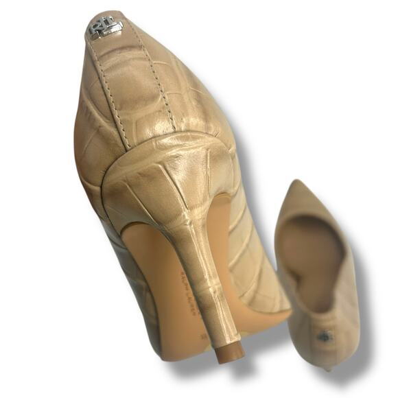 NEW Ralph Lauren Lanette Nude Croc Embossed Heels Size 5 Pointy Toe Stiletto - Picture 7 of 15